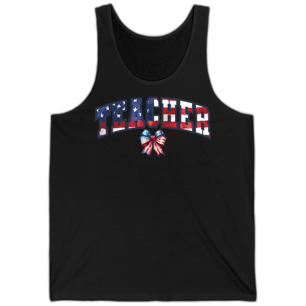 Patriotic Teacher American Flag Bow Tank in Black