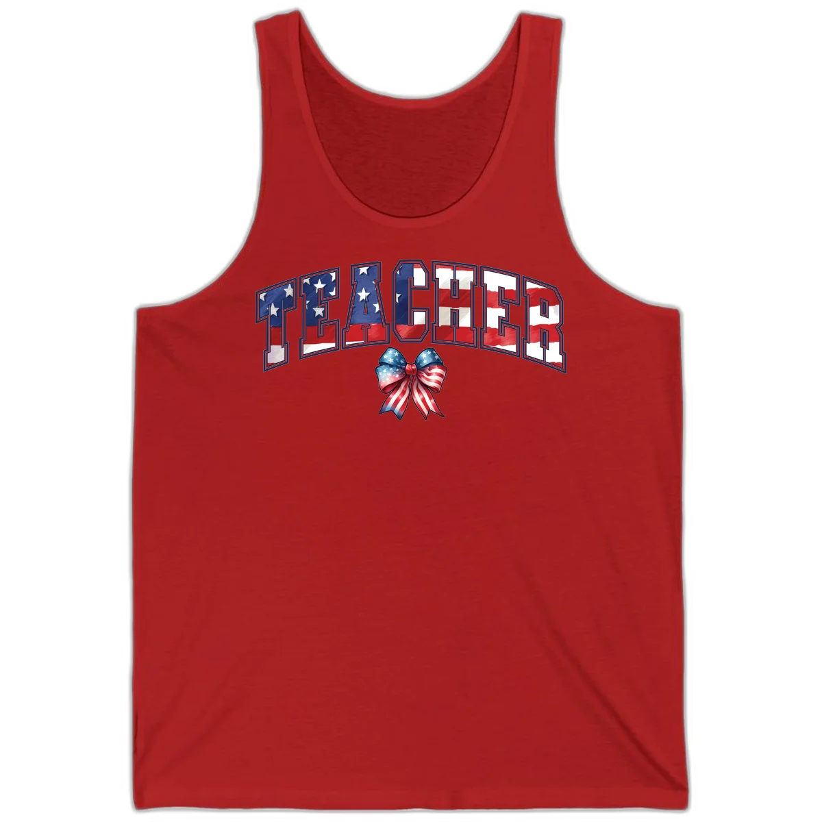 Patriotic Teacher American Flag Bow Tank in Red