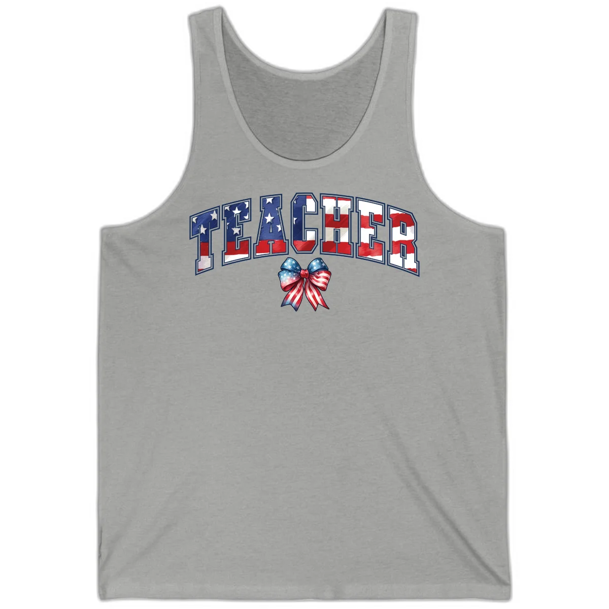 Patriotic Teacher American Flag Bow Tank in Athletic Heather