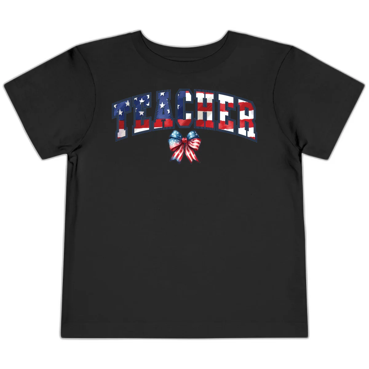 Patriotic Teacher American Flag Bow Toddler T-Shirt in Black
