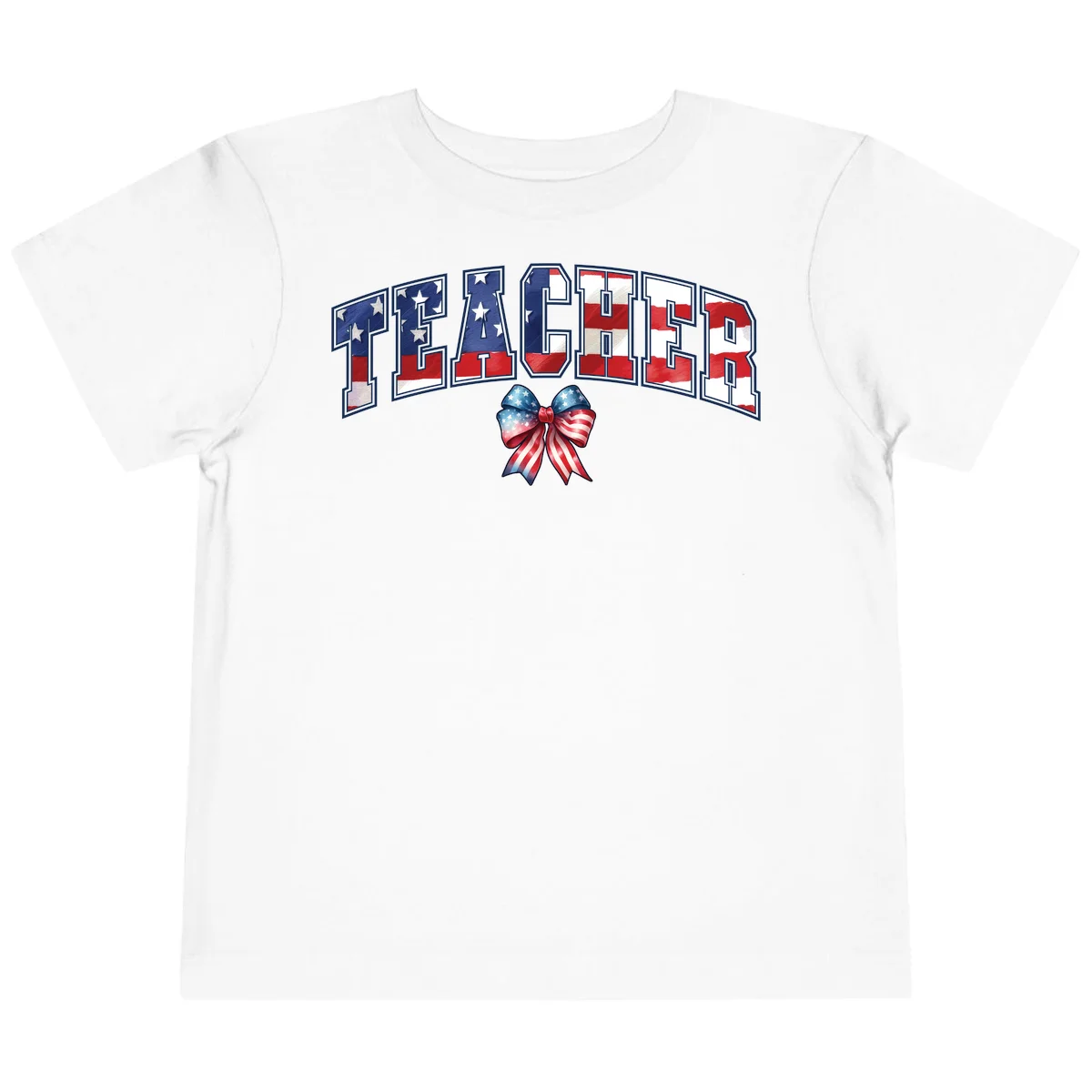 Patriotic Teacher American Flag Bow Toddler T-Shirt in White