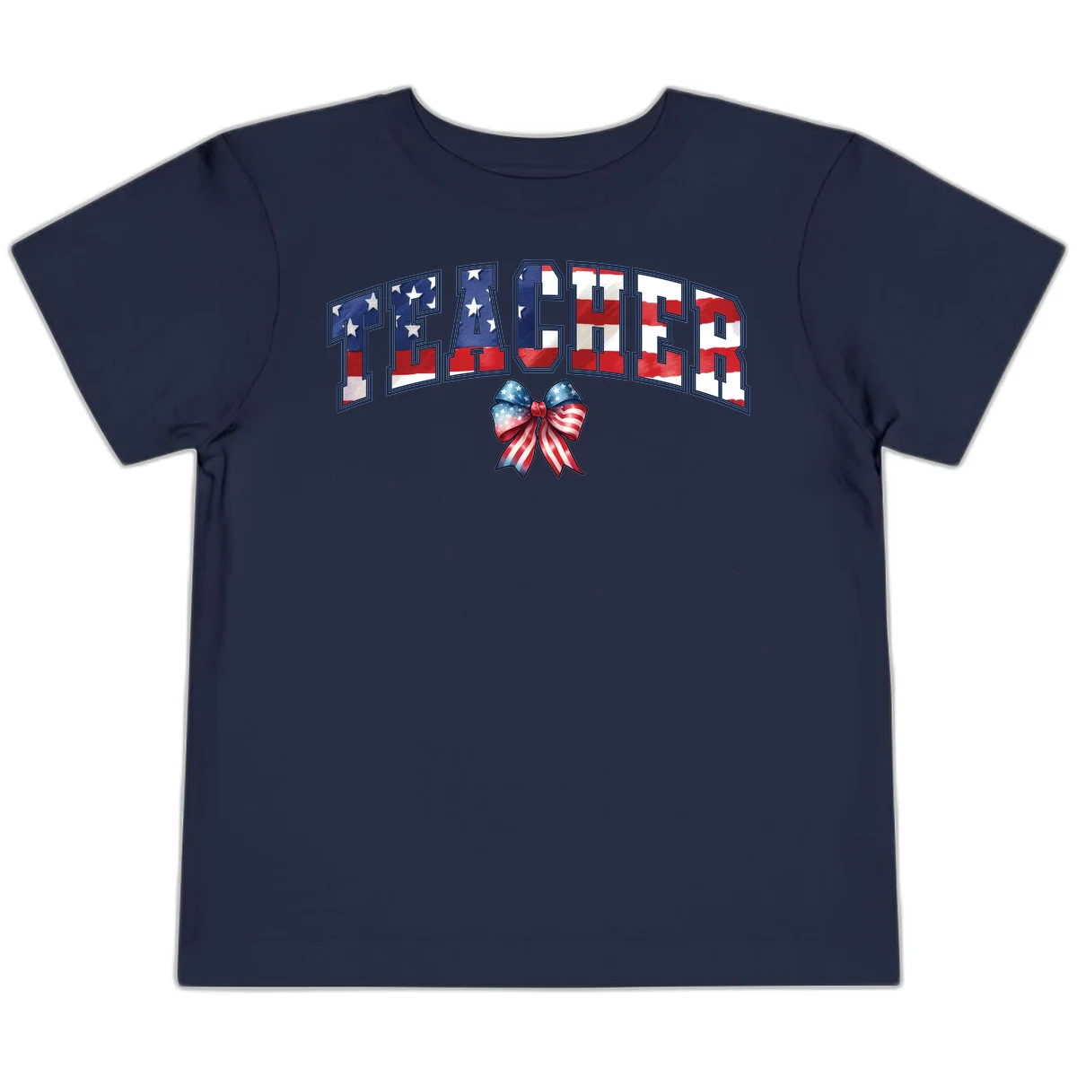 Patriotic Teacher American Flag Bow Toddler T-Shirt in Navy