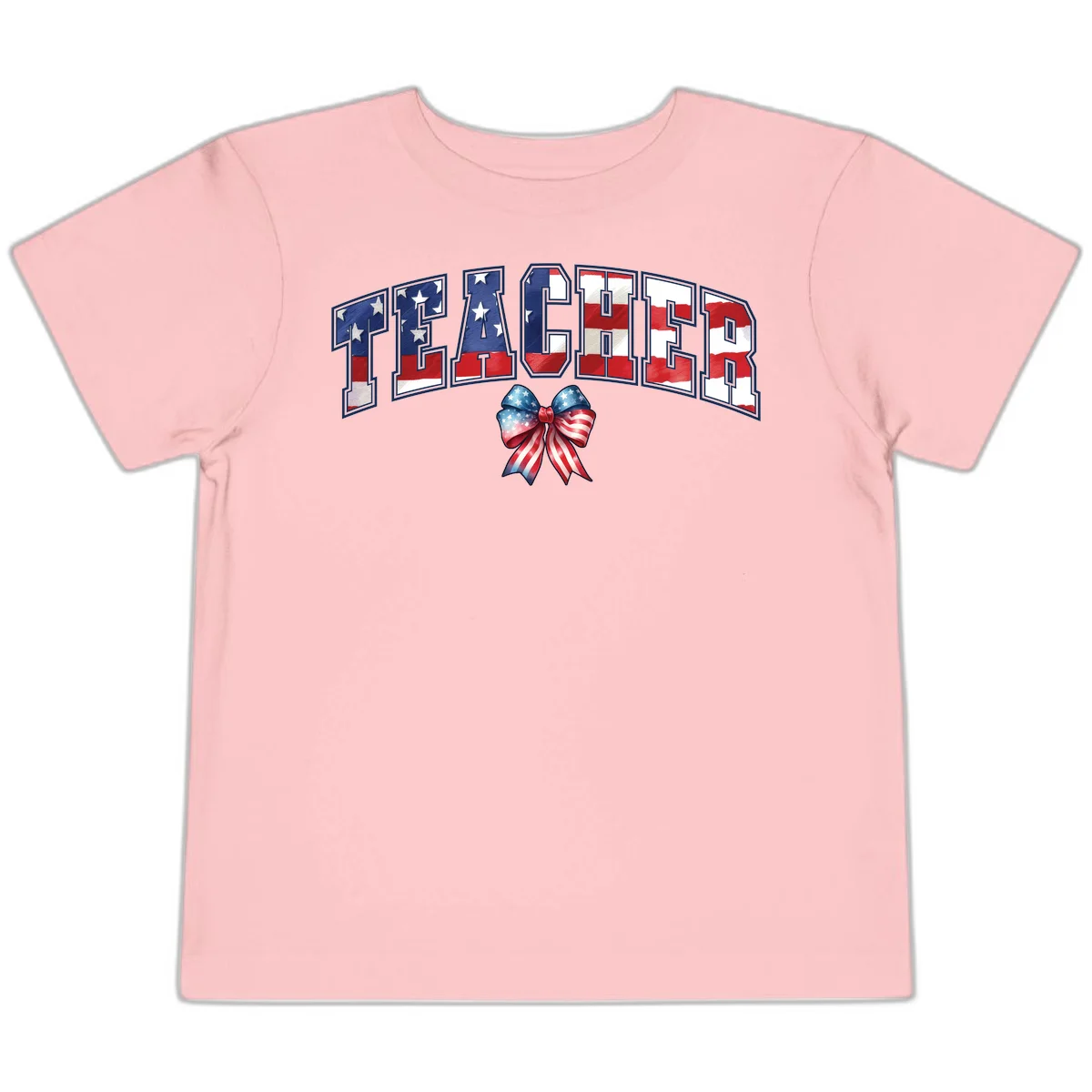 Patriotic Teacher American Flag Bow Toddler T-Shirt in Pink