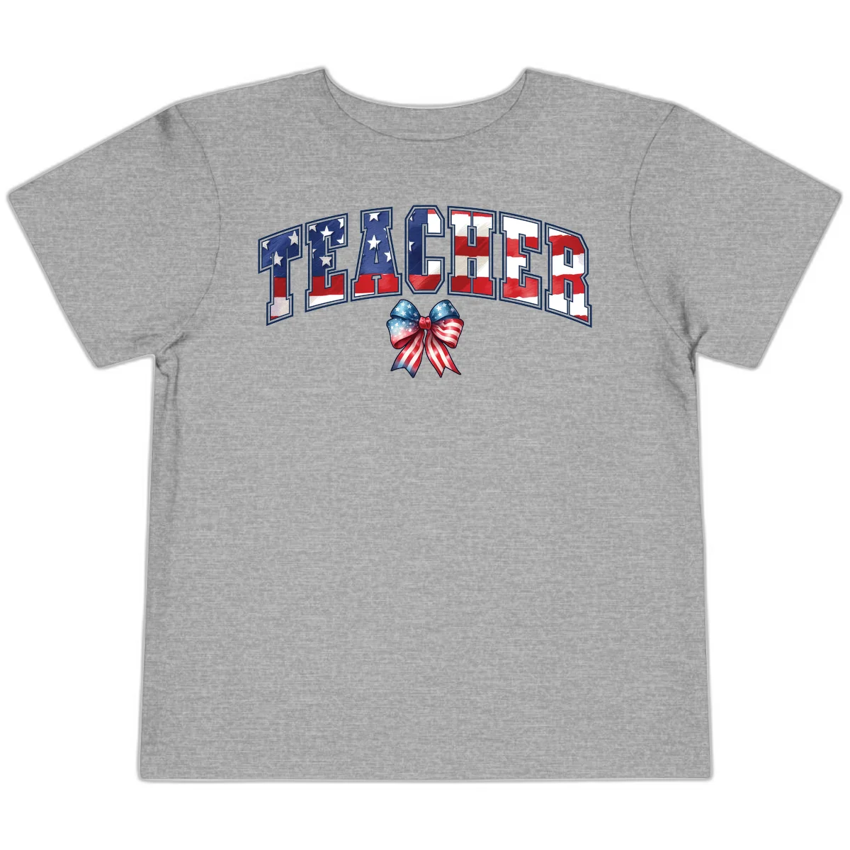 Patriotic Teacher American Flag Bow Toddler T-Shirt in Athletic Heather