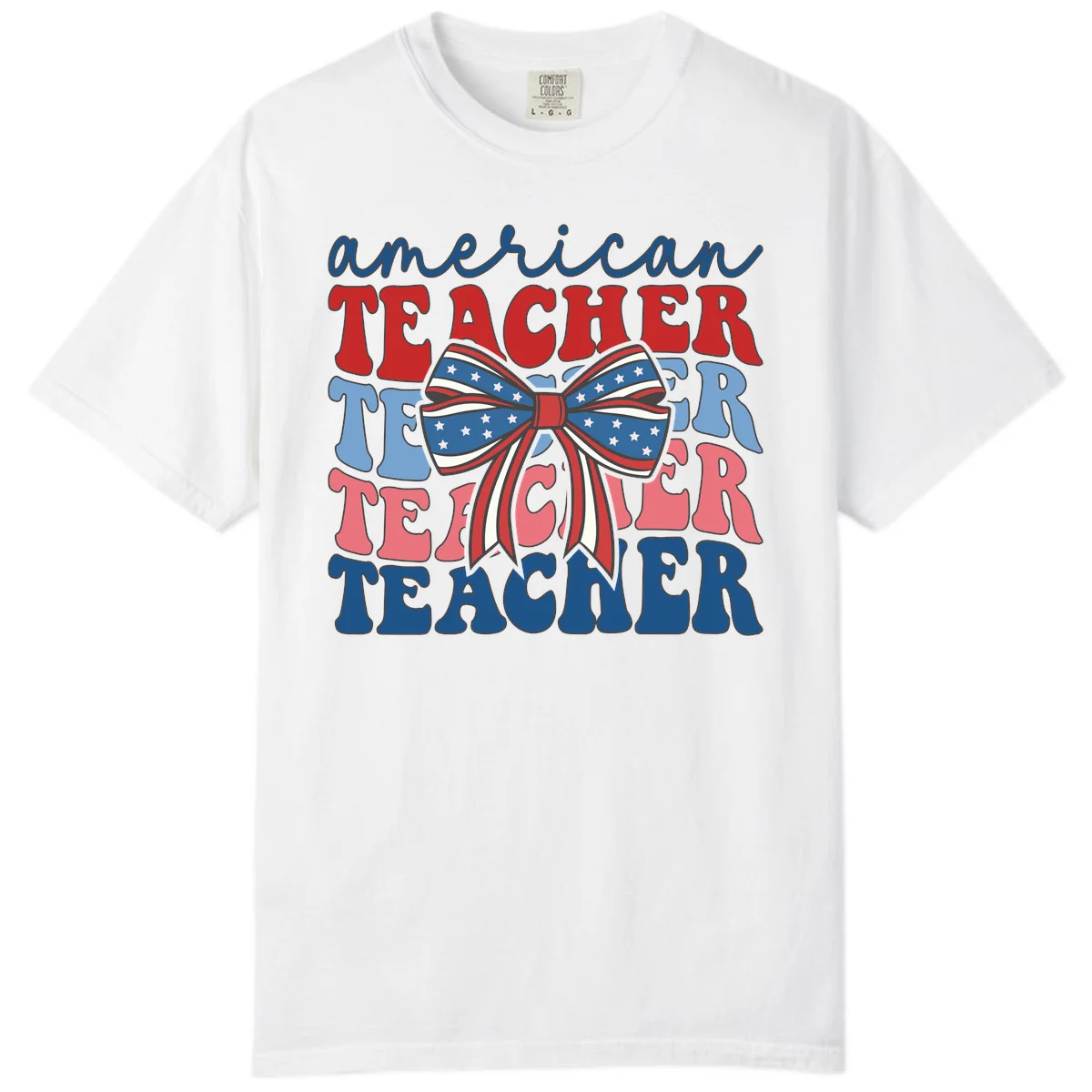 American Teacher Patriotic Bow Comfort Color in White