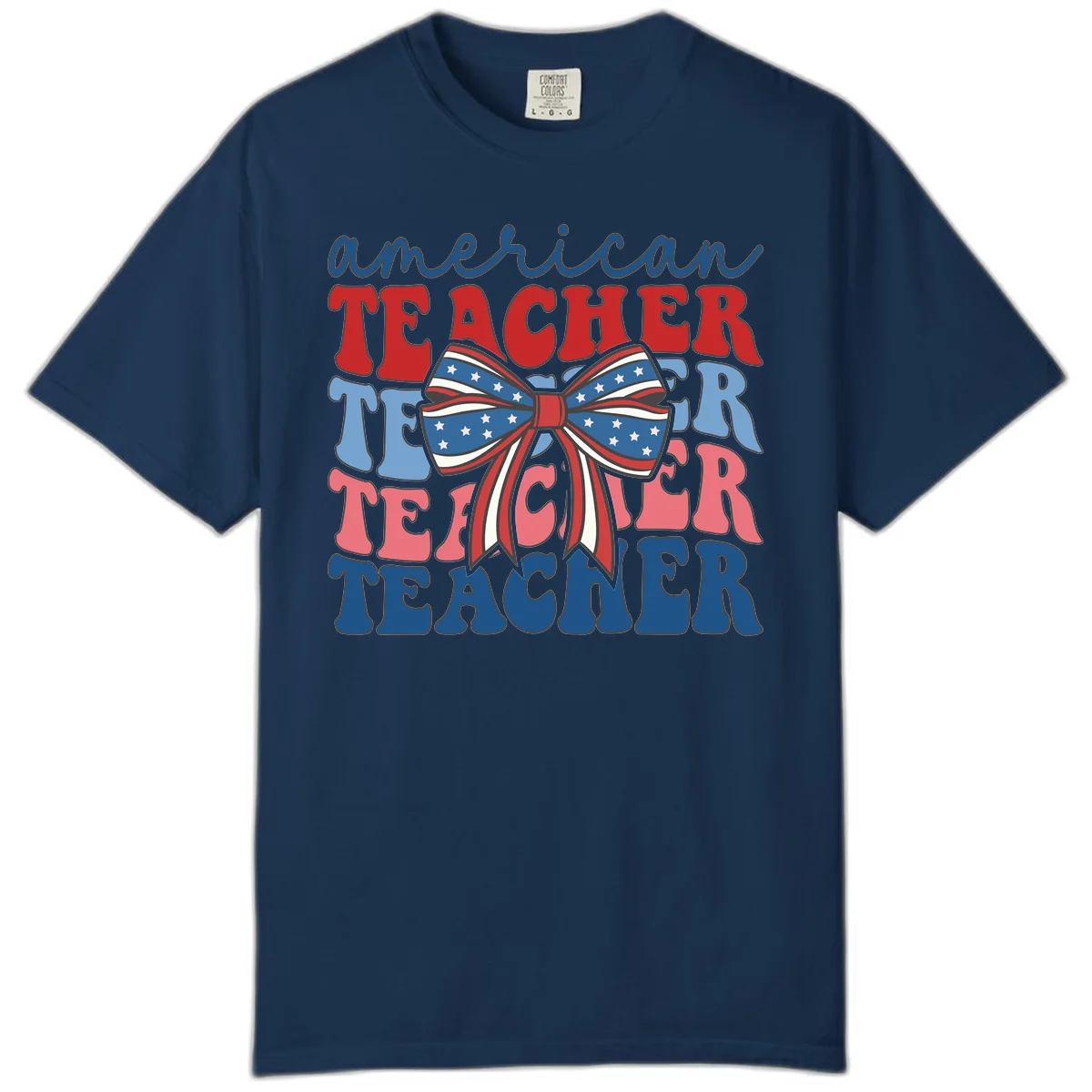 American Teacher Patriotic Bow Comfort Color in Navy