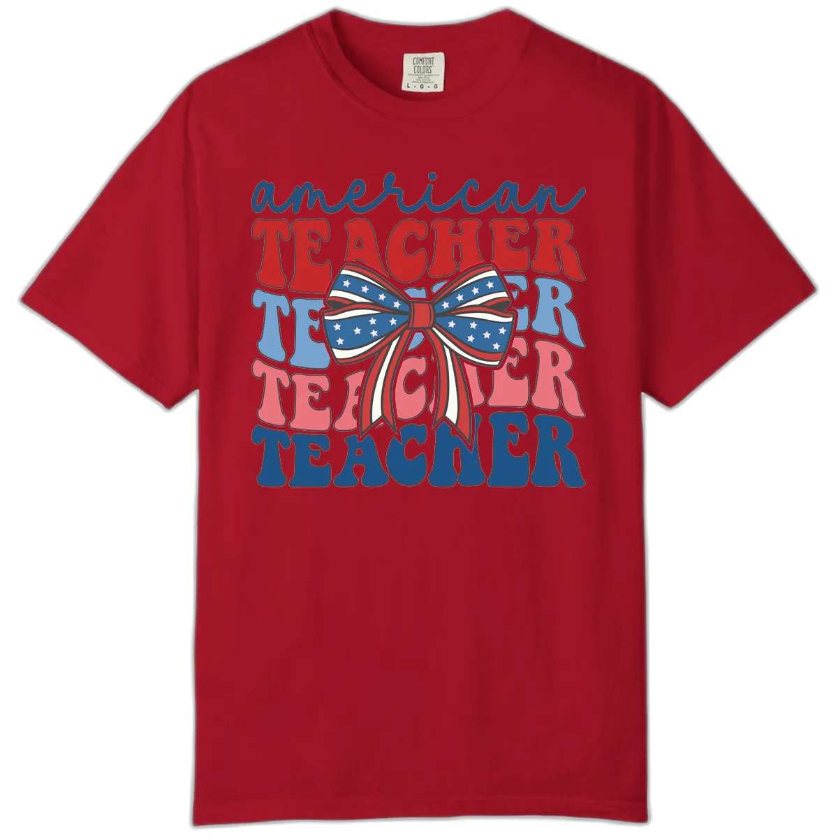 American Teacher Patriotic Bow Design Comfort Color in Red