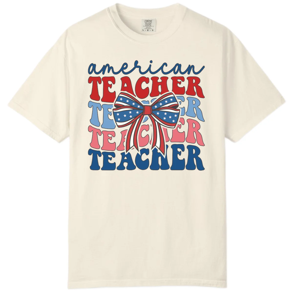 American Teacher Patriotic Bow Comfort Color in Ivory