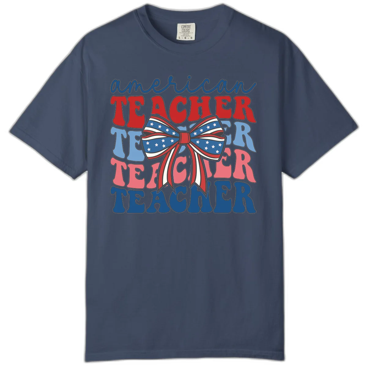 American Teacher Patriotic Bow Comfort Color in Midnight