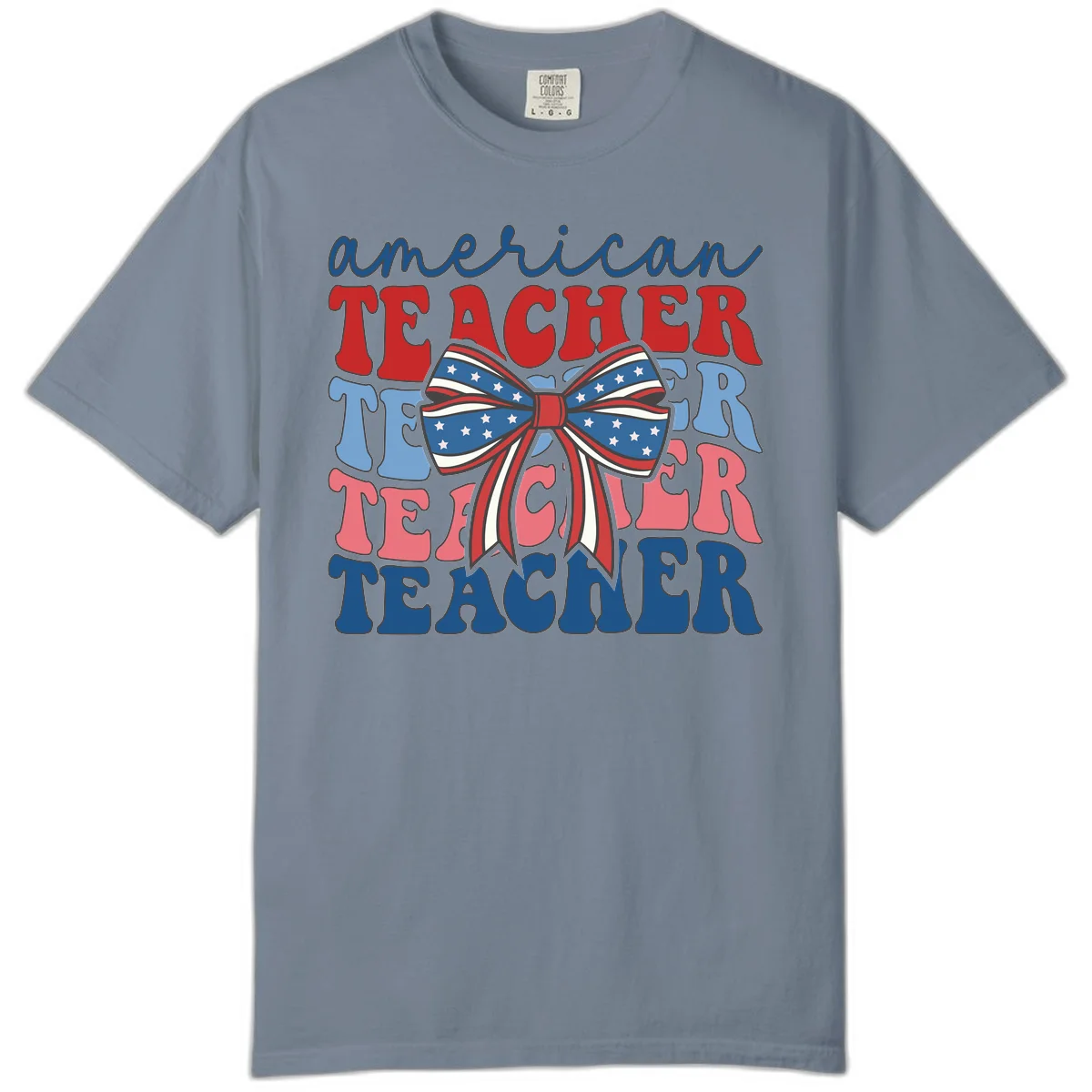 American Teacher Patriotic Bow Comfort Color in Blue Jean