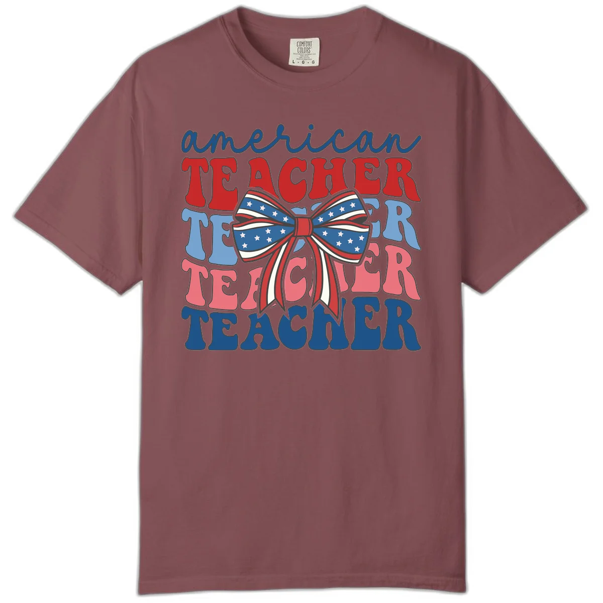 American Teacher Patriotic Bow Comfort Color in Brick