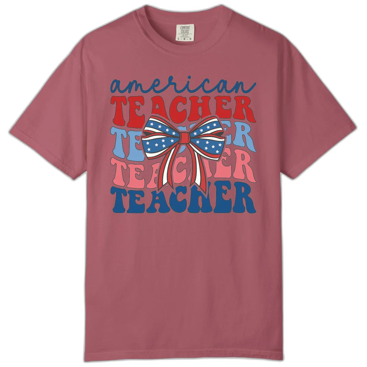 American Teacher Patriotic Bow Comfort Color in Crimson