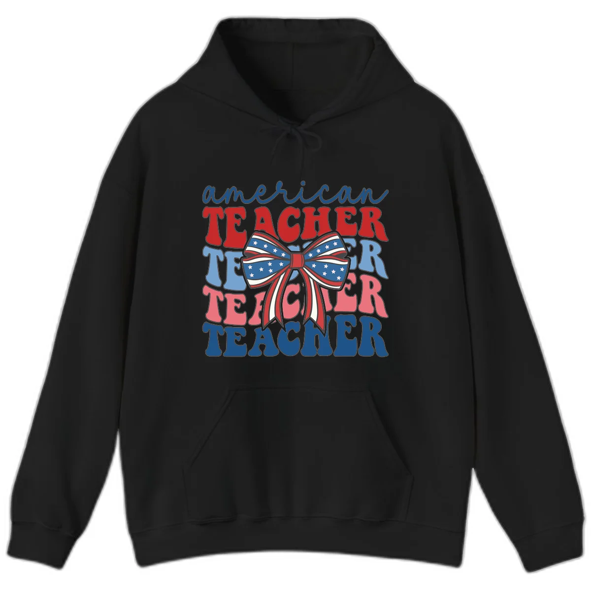American Teacher Patriotic Bow Hoodie in Black