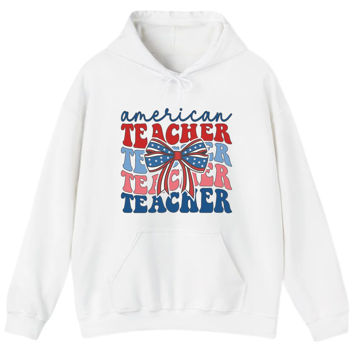 American Teacher Patriotic Bow Hoodie in White