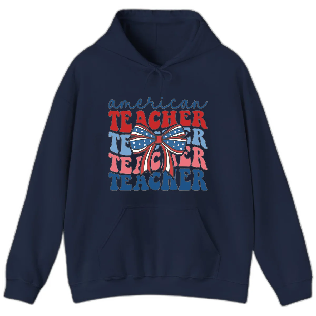 American Teacher Patriotic Bow Hoodie in Navy