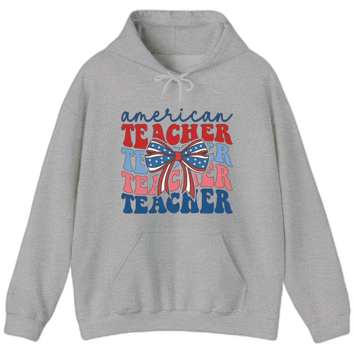 American Teacher Patriotic Bow Hoodie in Sport Grey
