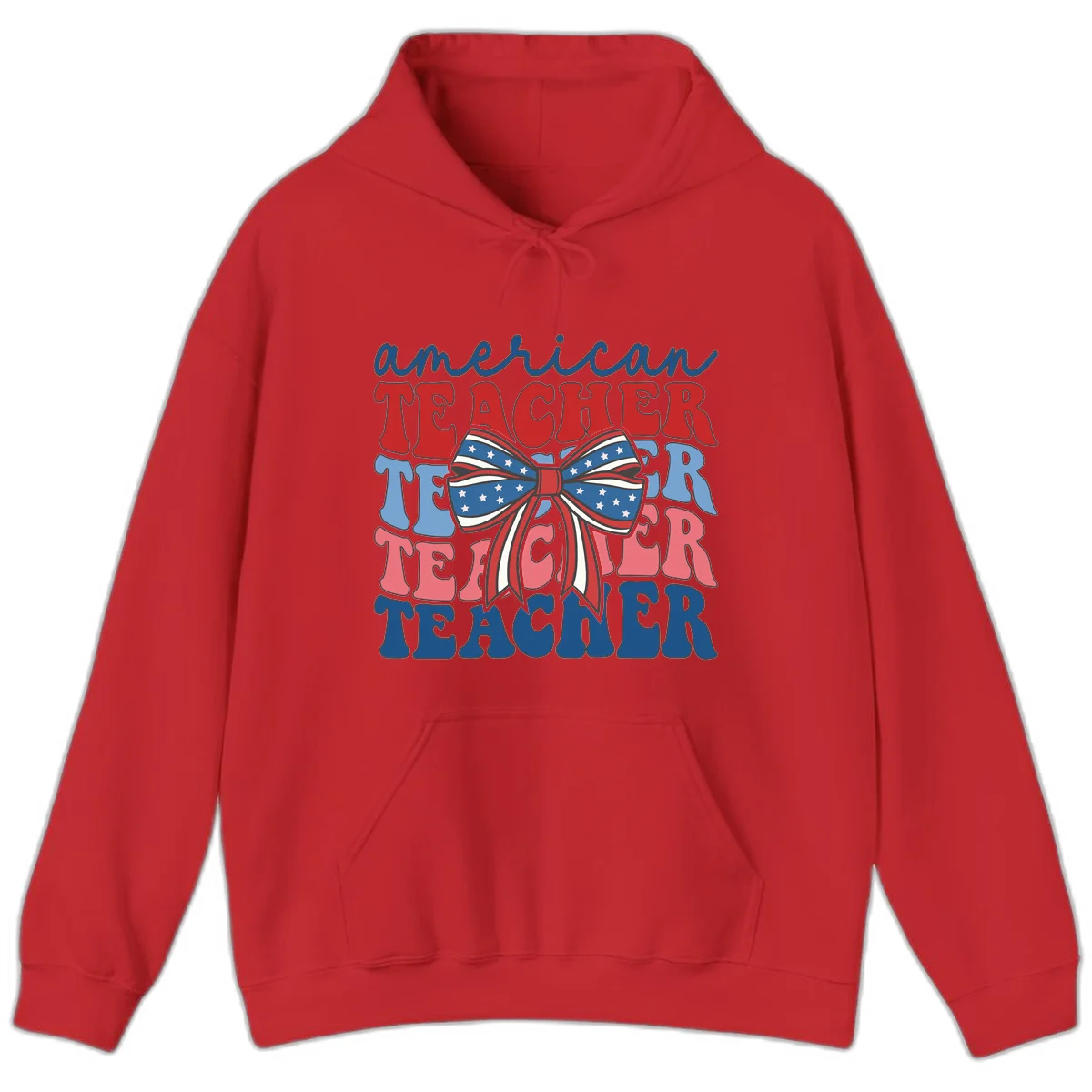 American Teacher Patriotic Bow Hoodie in Red