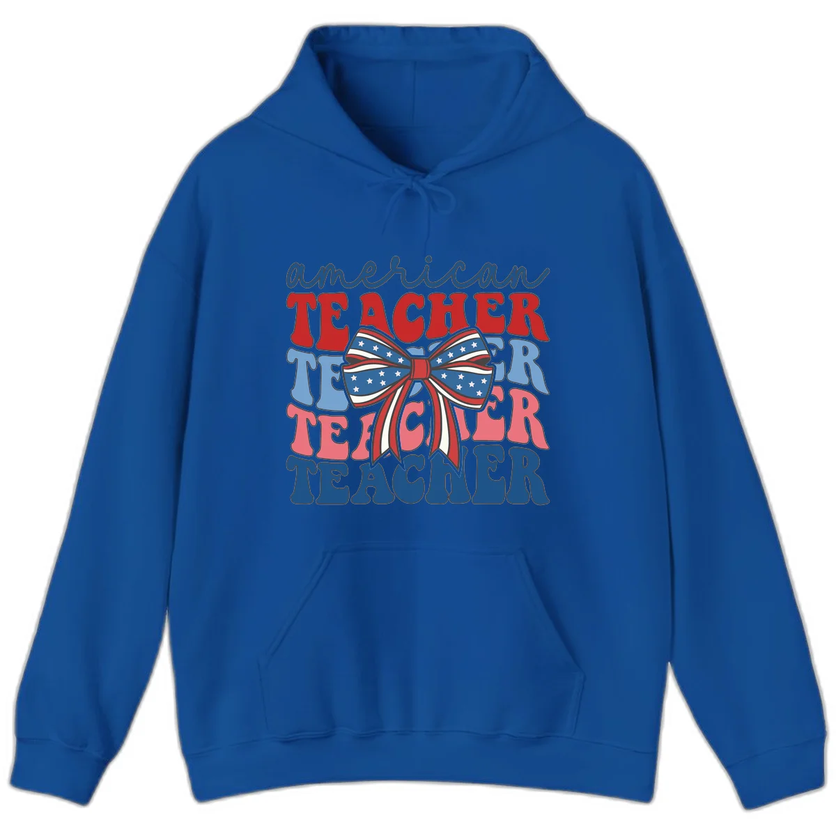 American Teacher Patriotic Bow Hoodie in Royal