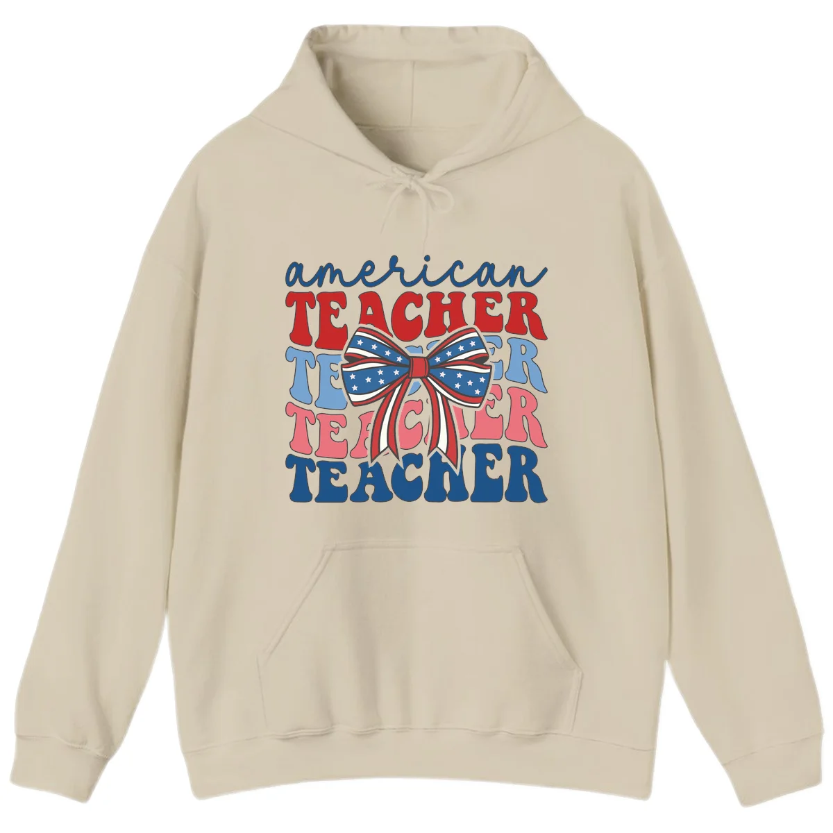 American Teacher Patriotic Bow Hoodie in Sand