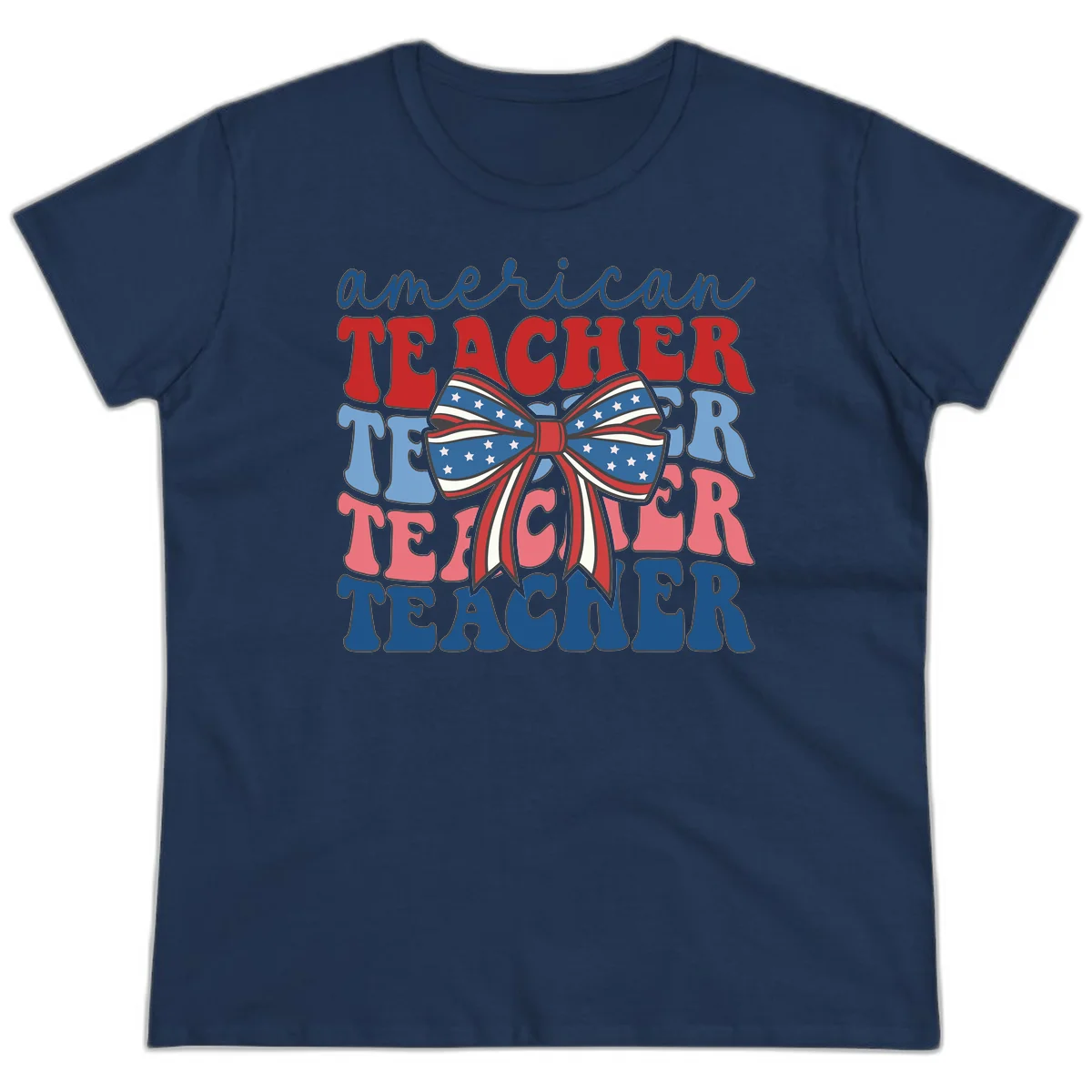 American Teacher Patriotic Bow Ladies Tee in Navy