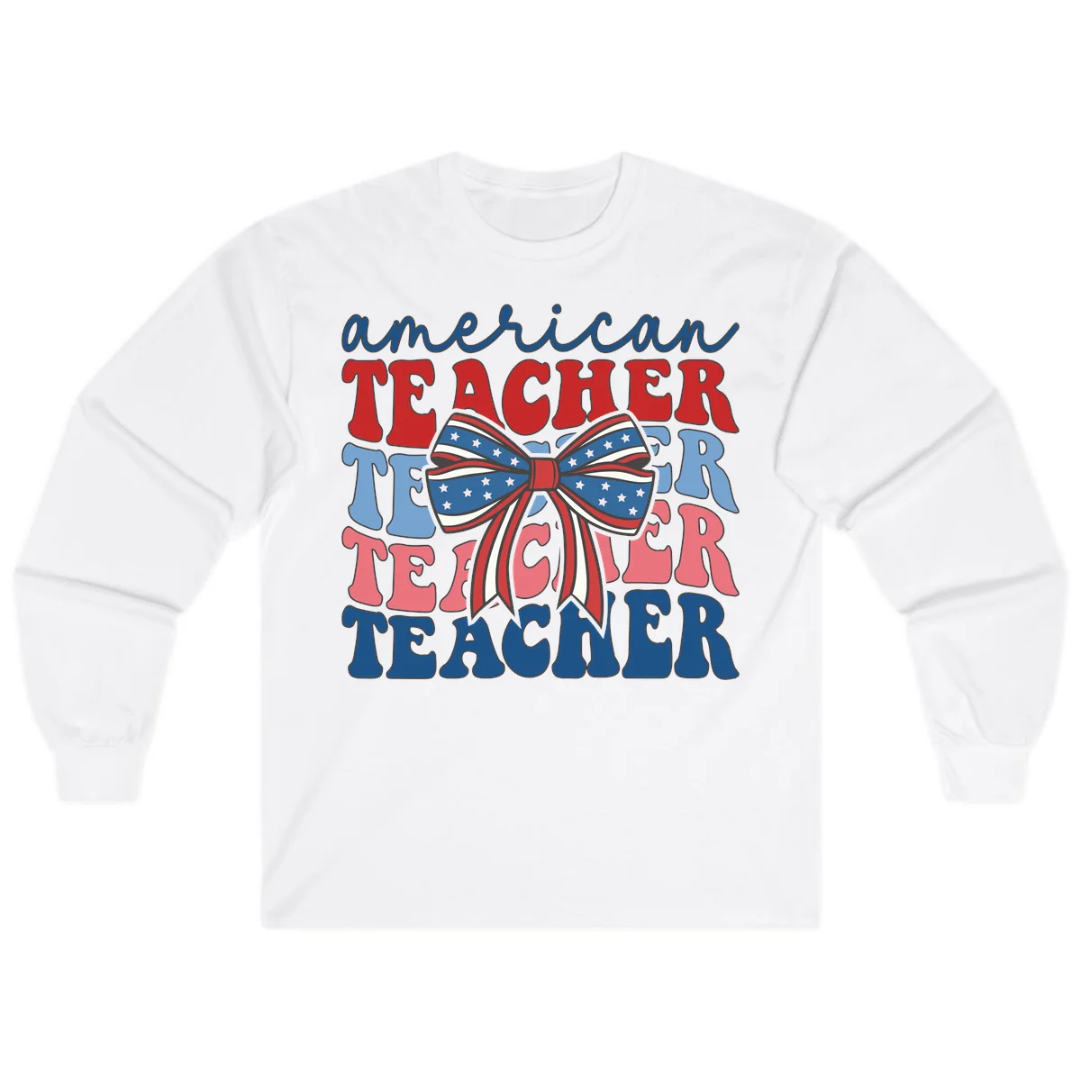 American Teacher Patriotic Bow Long Sleeve in White