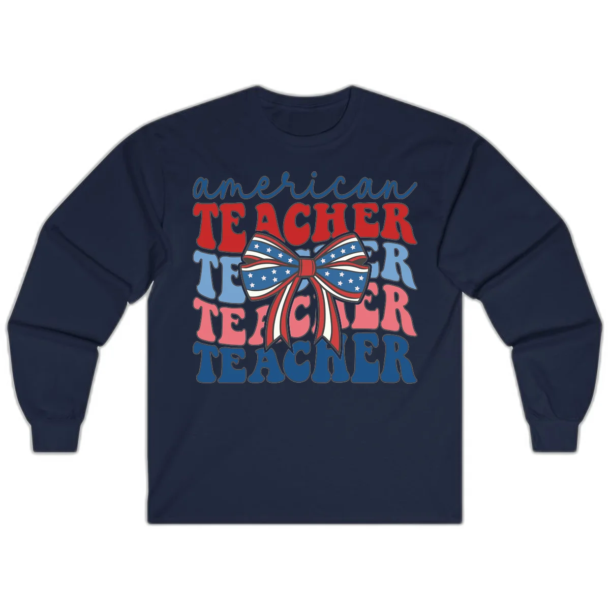 American Teacher Patriotic Bow Long Sleeve in Navy