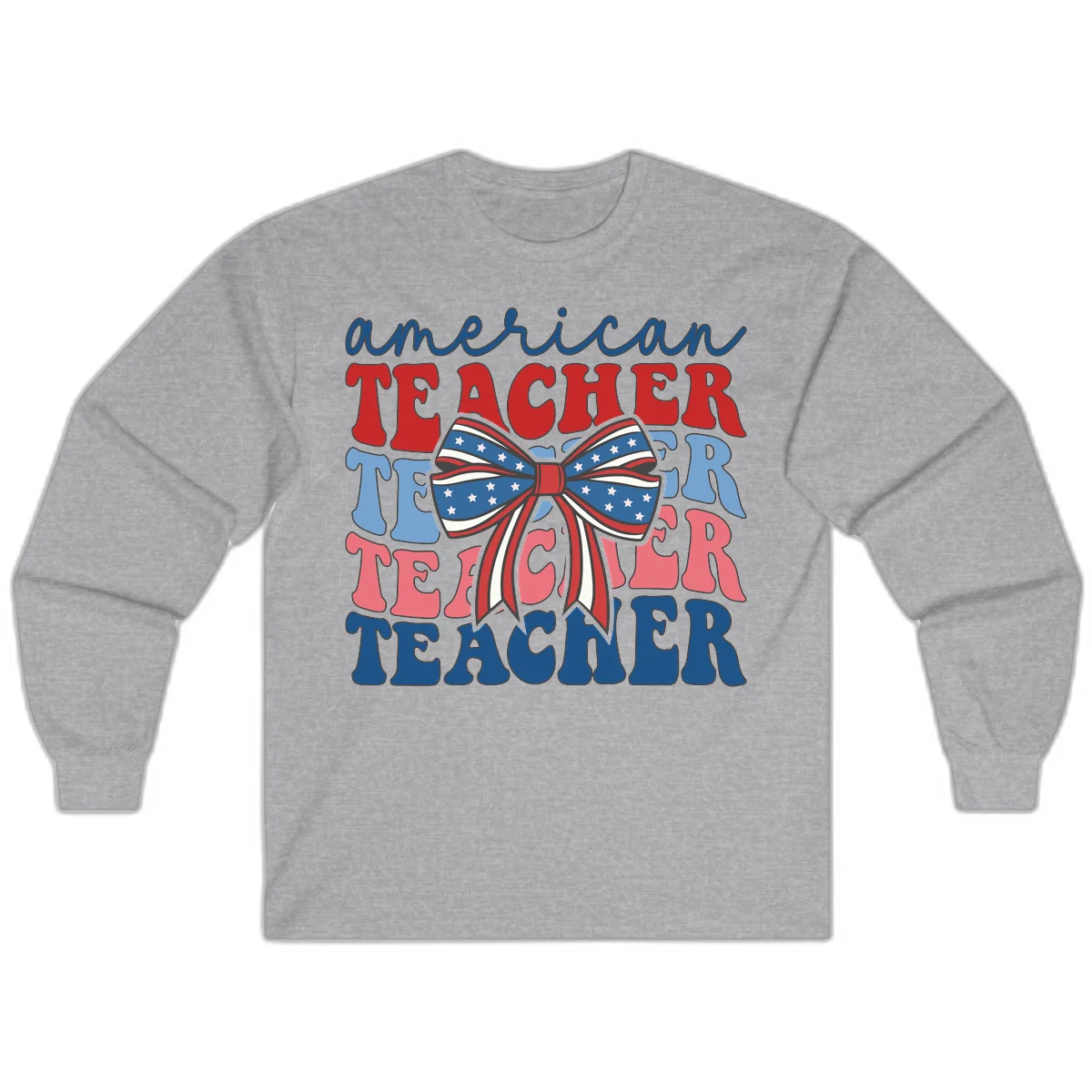 American Teacher Patriotic Bow Long Sleeve in Sport Grey