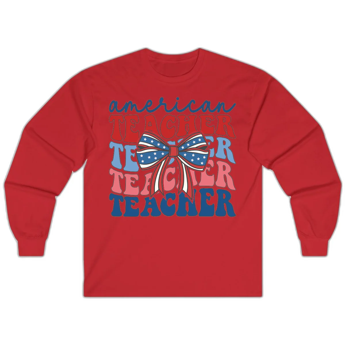 American Teacher Patriotic Bow Long Sleeve in Red