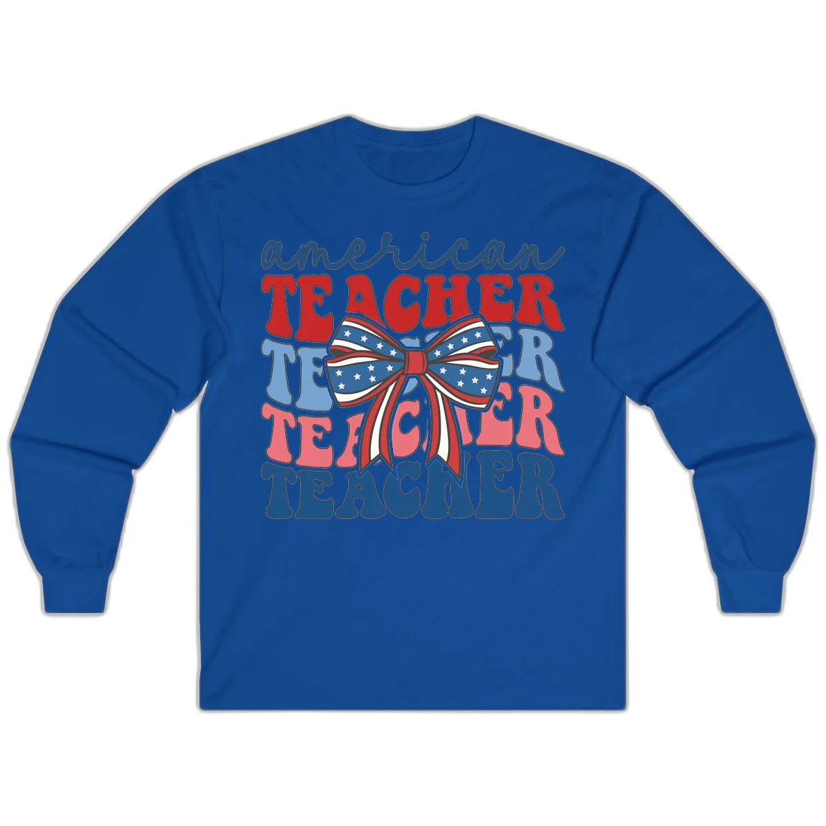 American Teacher Patriotic Bow Long Sleeve in Royal