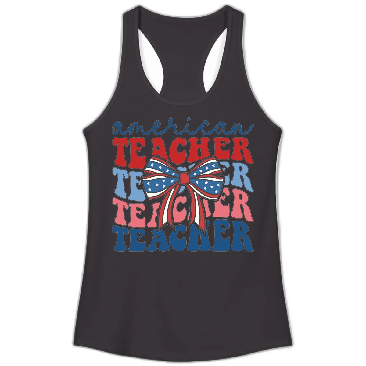 American Teacher Patriotic Bow Ladies Tank in Black