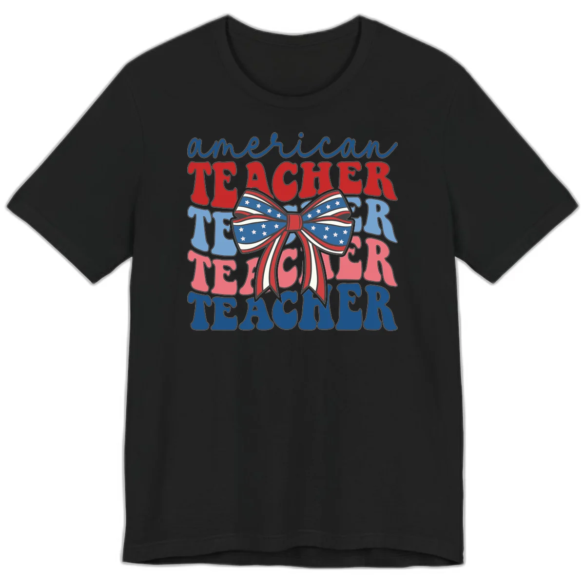 American Teacher Patriotic Bow Premium T-Shirt in Black
