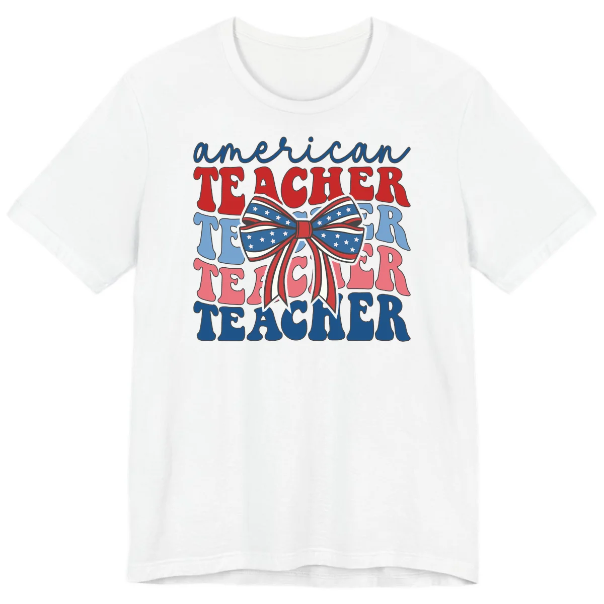 American Teacher Patriotic Bow Premium T-Shirt in White