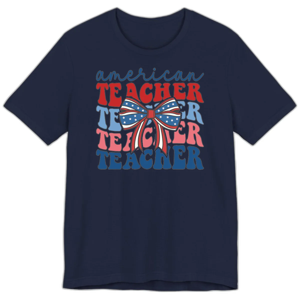 American Teacher Patriotic Bow Premium T-Shirt in Navy