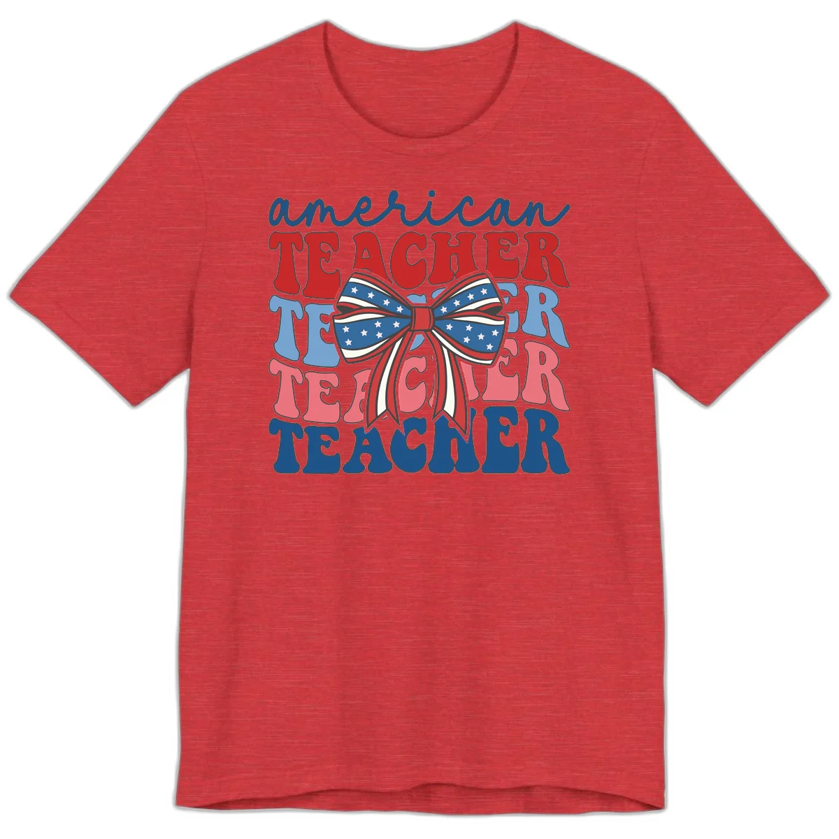American Teacher Patriotic Bow Premium T-Shirt in Heather Red