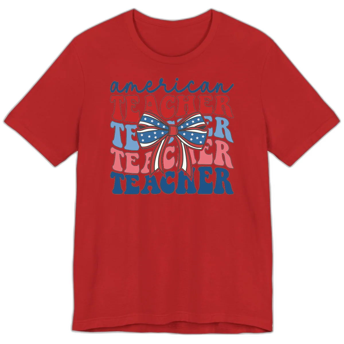American Teacher Patriotic Bow Premium T-Shirt in Red