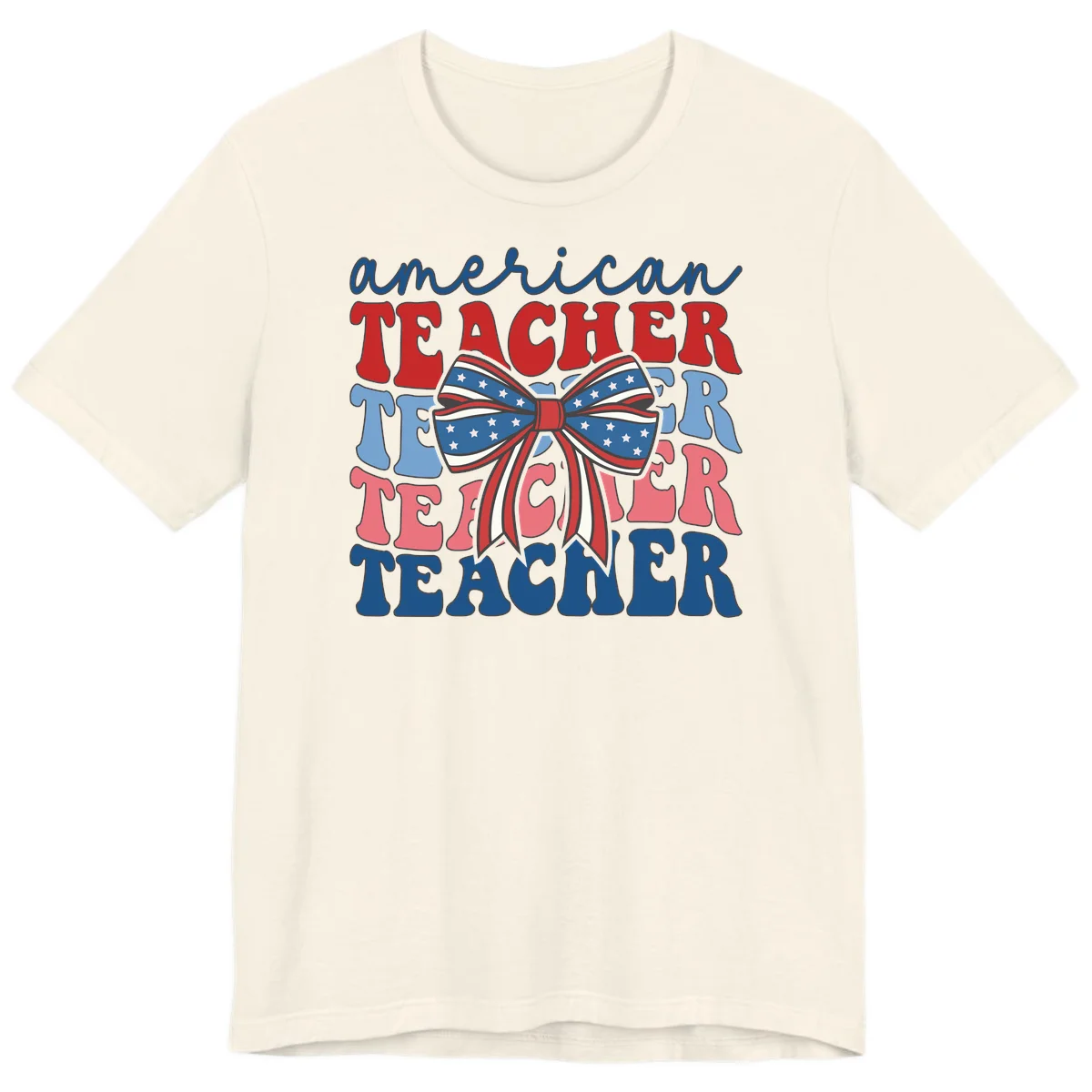 American Teacher Patriotic Bow Premium T-Shirt in Natural