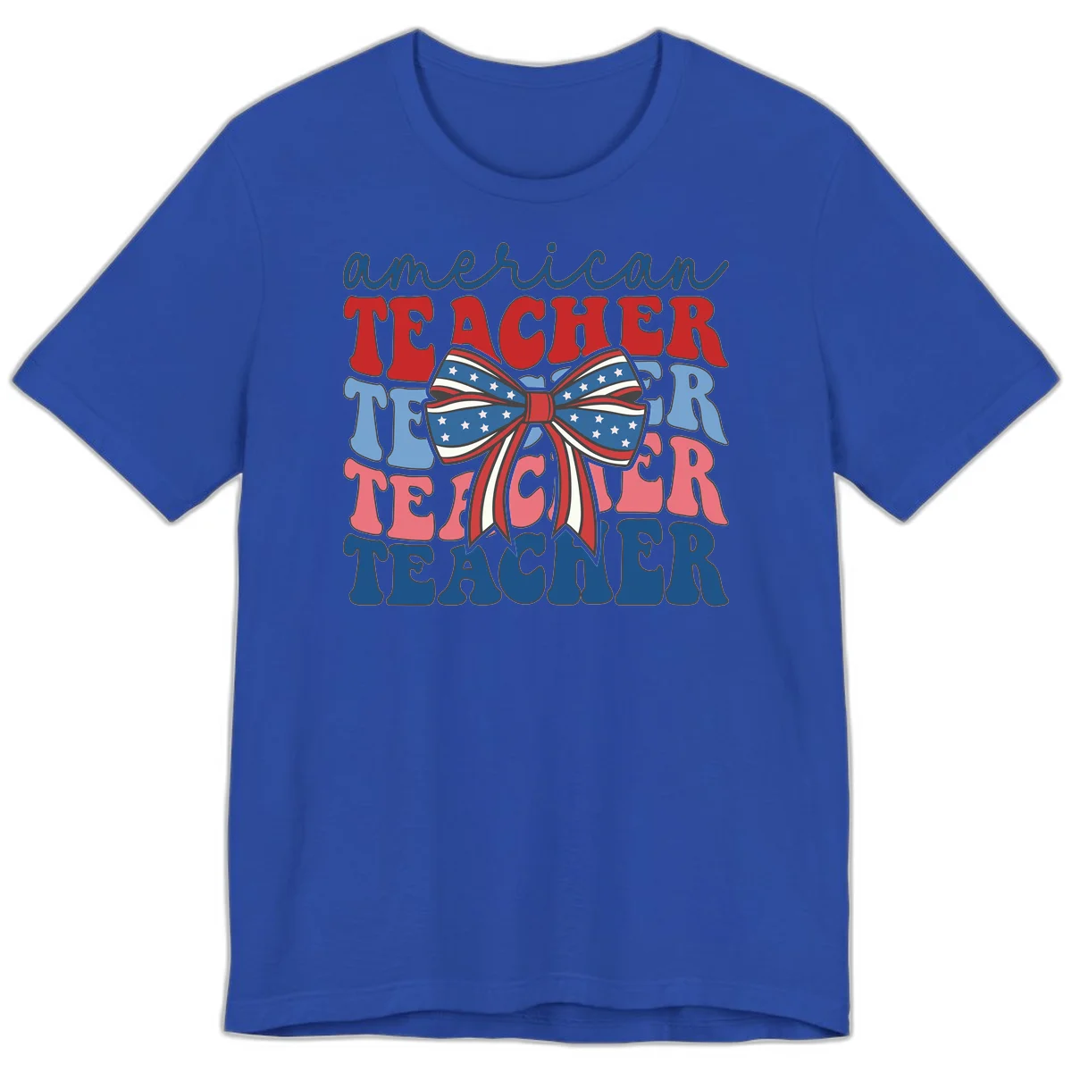 American Teacher Patriotic Bow Premium T-Shirt in True Royal