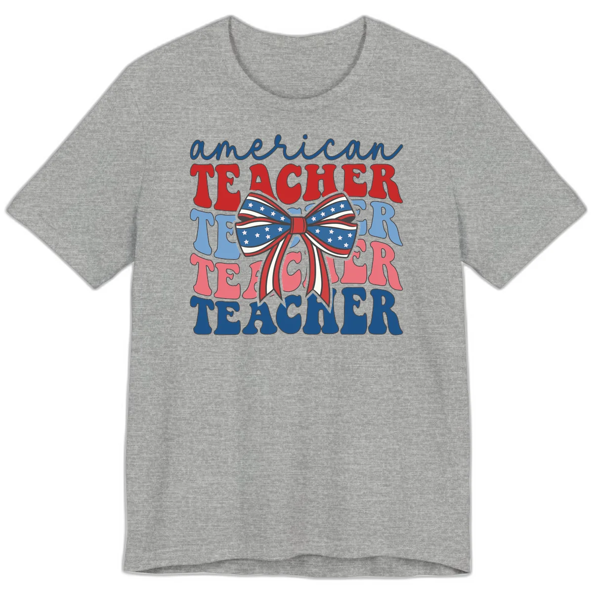 American Teacher Patriotic Bow Premium T-Shirt in Athletic Heather