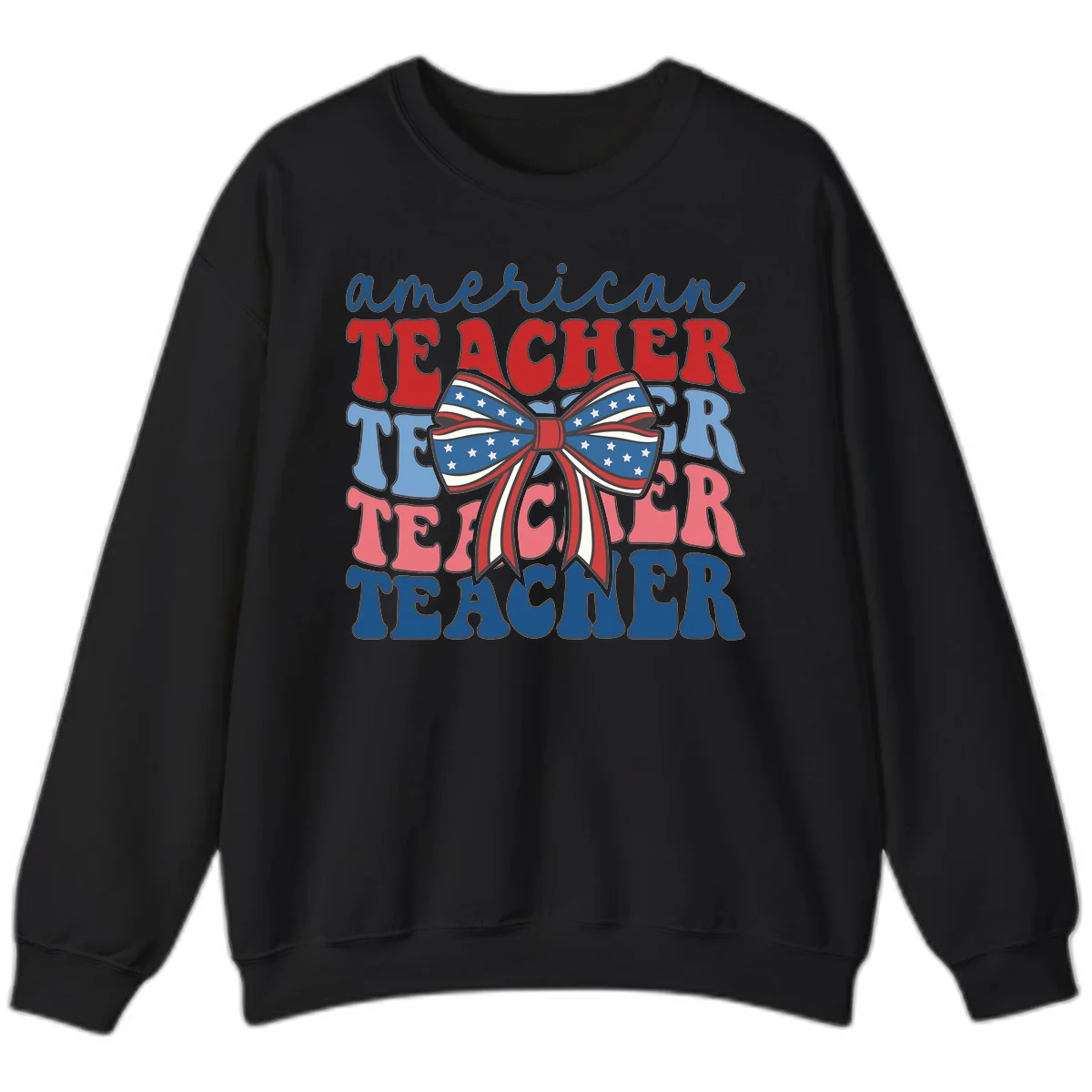American Teacher Patriotic Bow Sweatshirt in Black