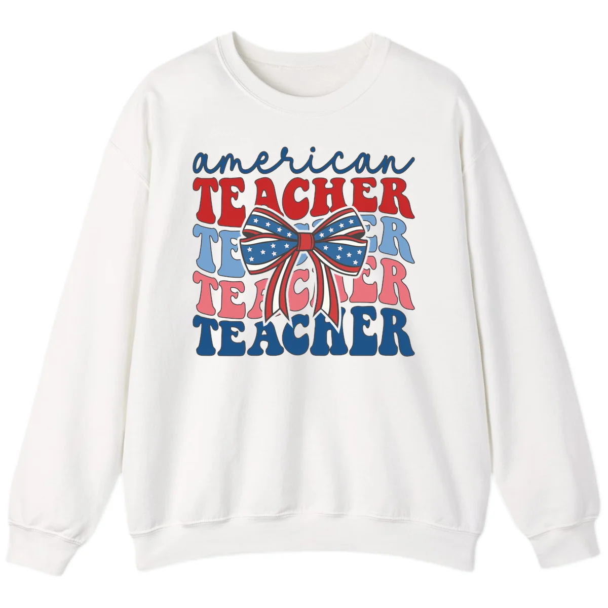 American Teacher Patriotic Bow Sweatshirt in White