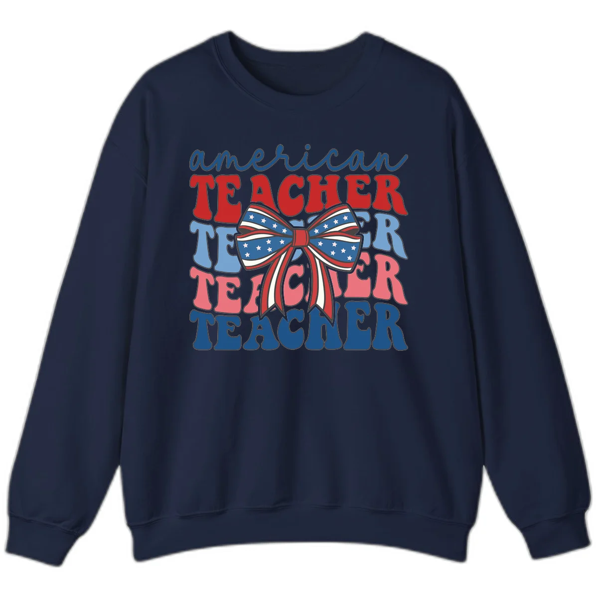 American Teacher Patriotic Bow Sweatshirt in Navy