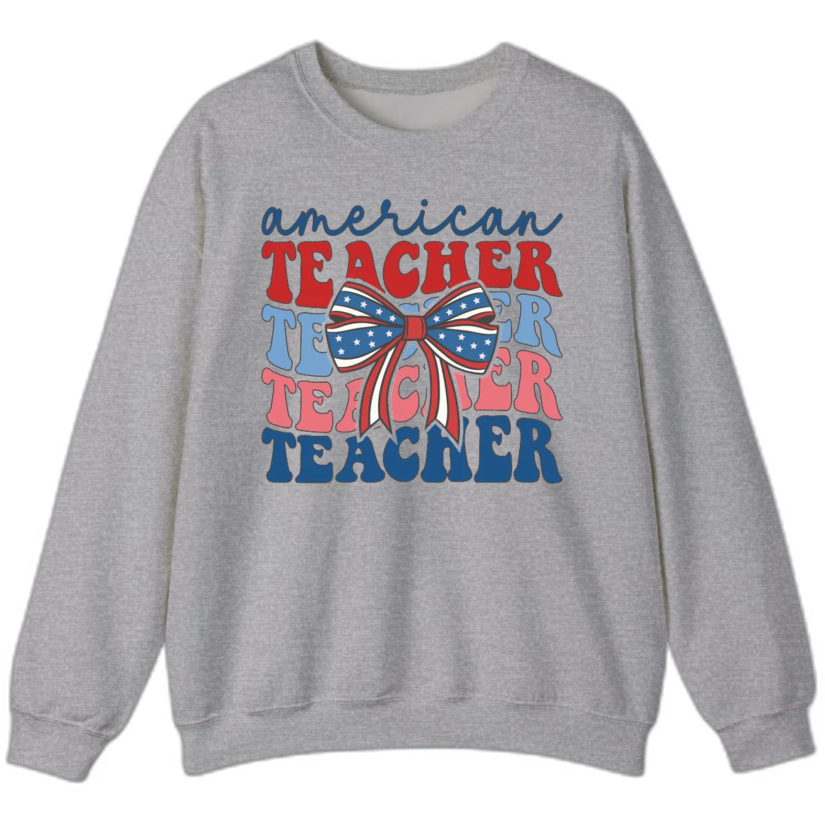 American Teacher Patriotic Bow Sweatshirt in Sport Grey