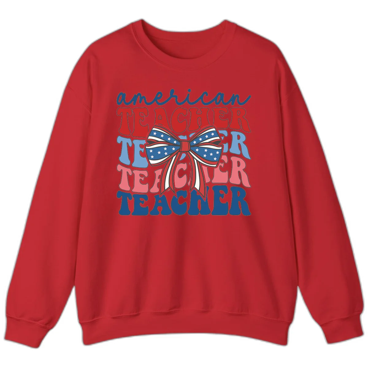 American Teacher Patriotic Bow Sweatshirt in Red