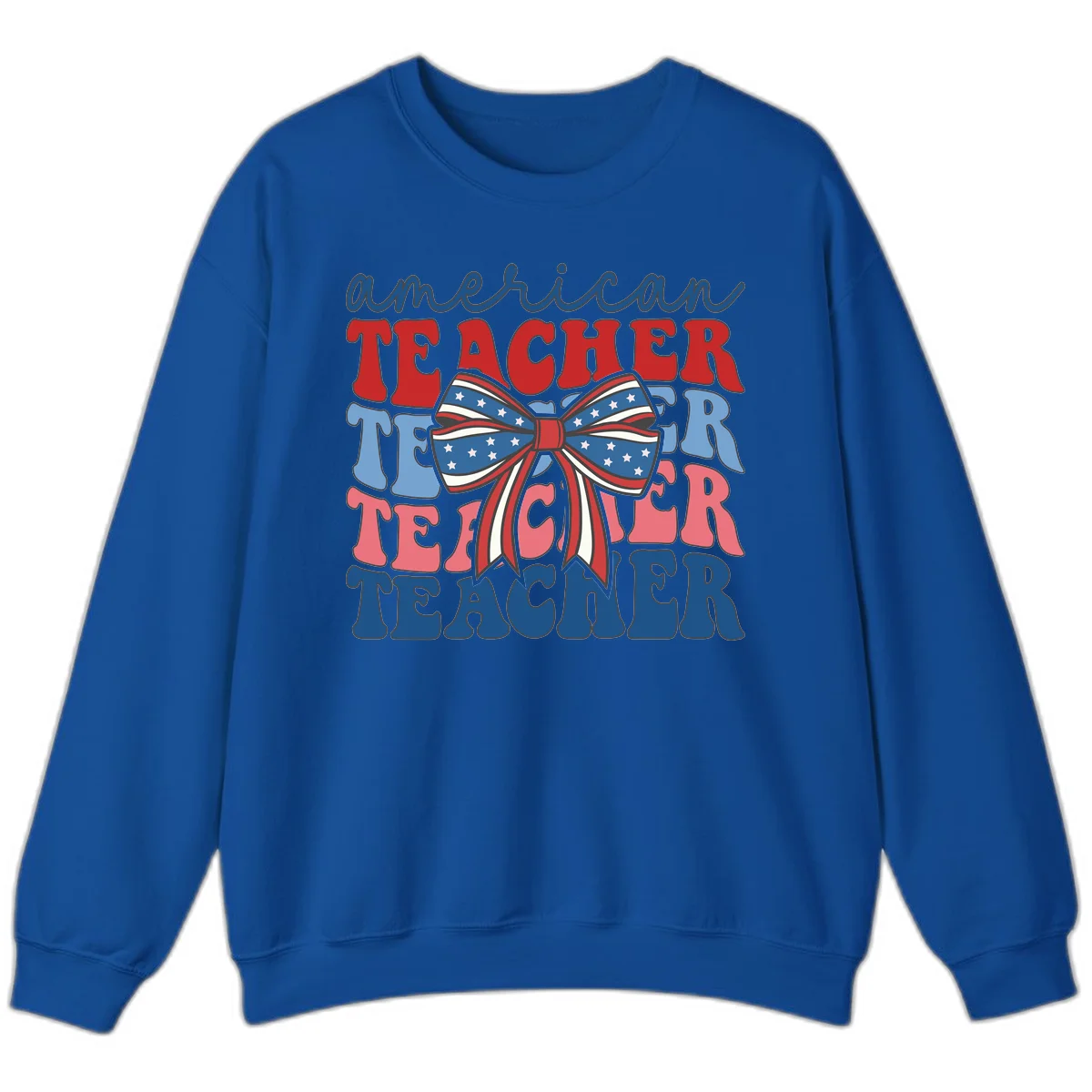 American Teacher Patriotic Bow Sweatshirt in Royal