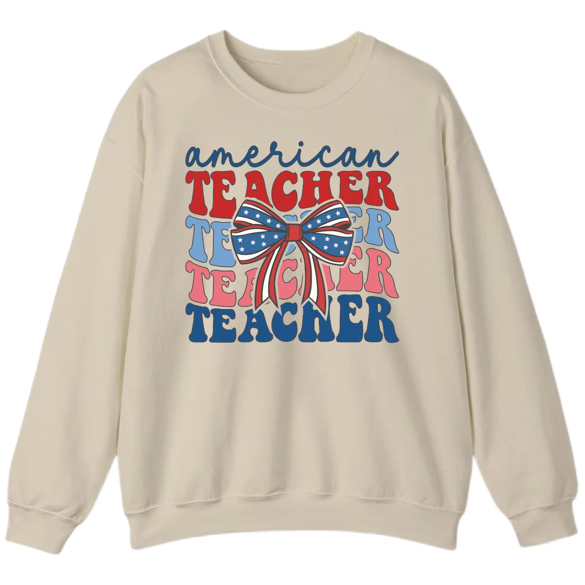 American Teacher Patriotic Bow Sweatshirt in Sand