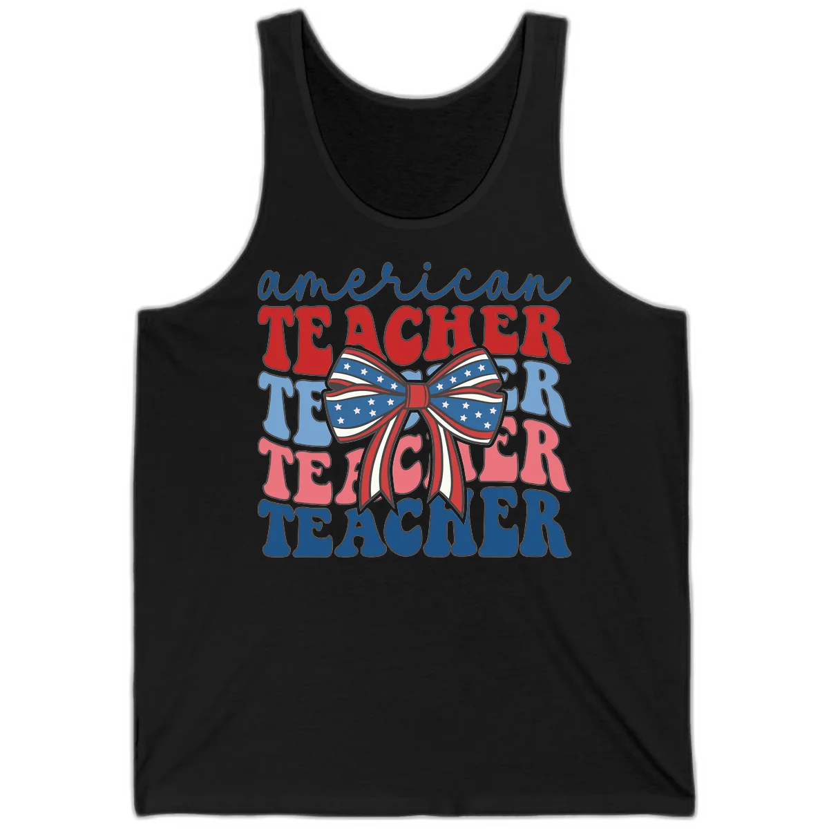 American Teacher Patriotic Bow Tank in Black