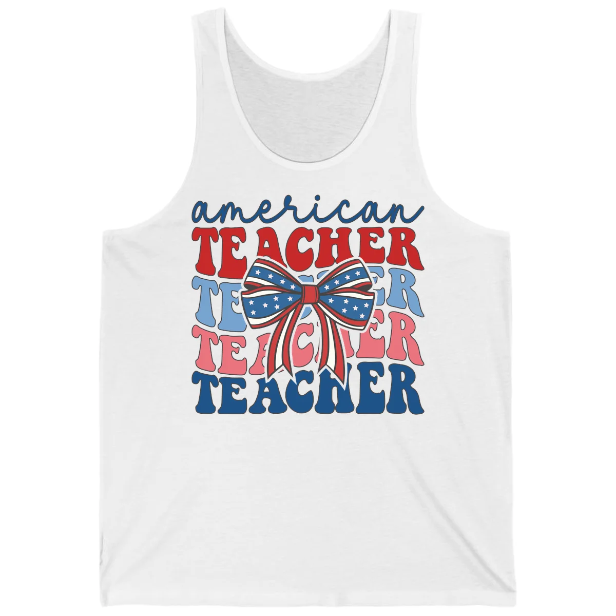 American Teacher Patriotic Bow Tank in White