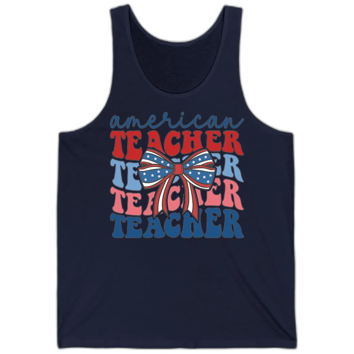 American Teacher Patriotic Bow Tank in Navy