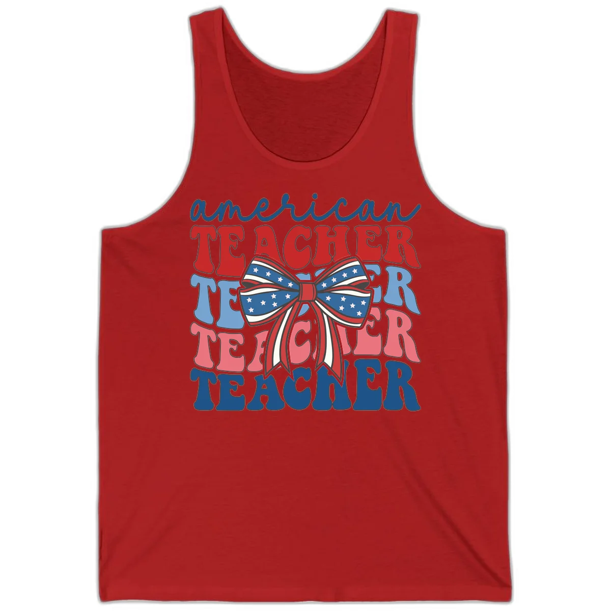 American Teacher Patriotic Bow Tank in Red