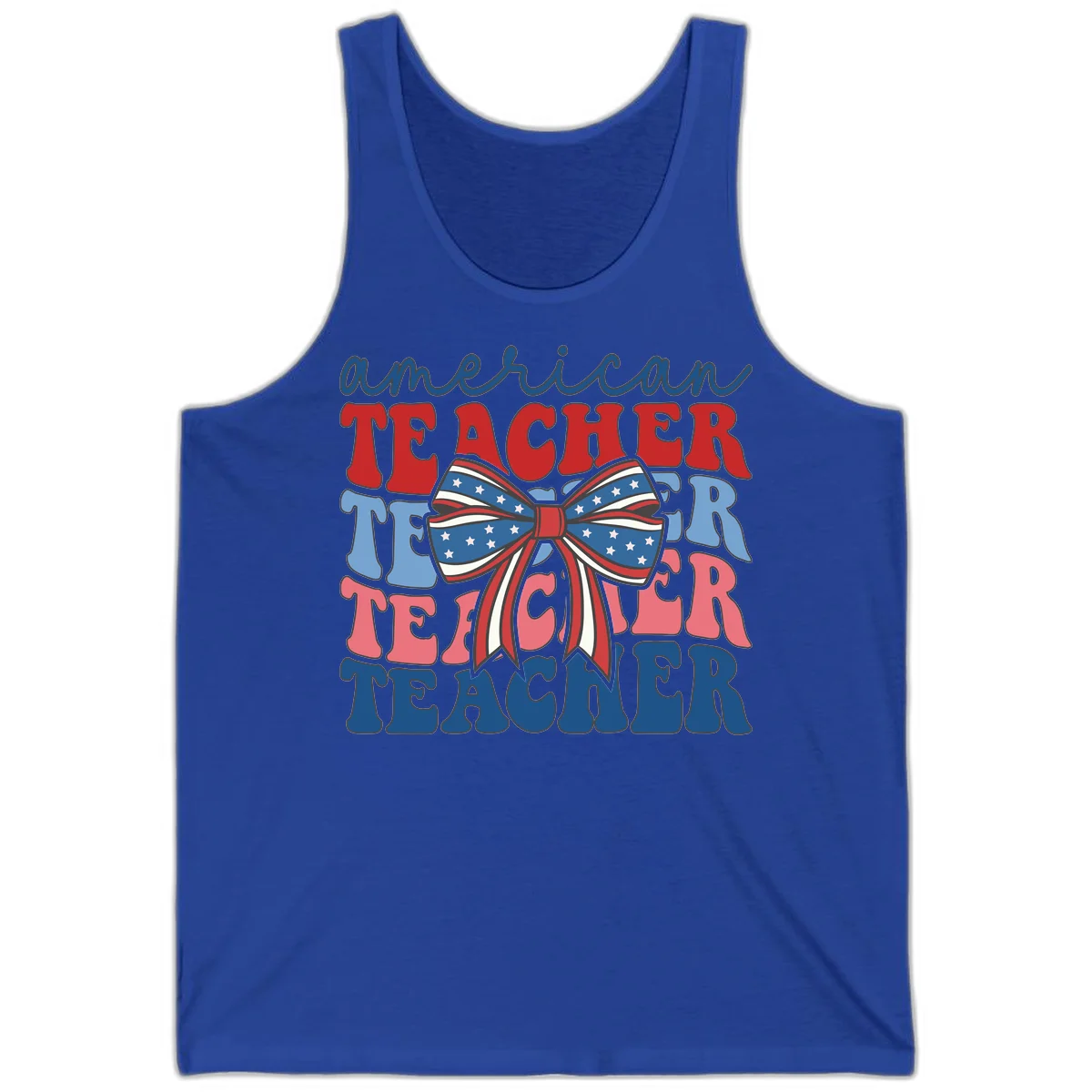 American Teacher Patriotic Bow Tank in True Royal